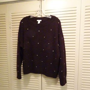 H & M Dark Wine Rhinestone front Sweater M